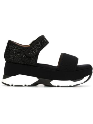 Marni Glitzernde Plateau-Sandal sneakers (zwart)