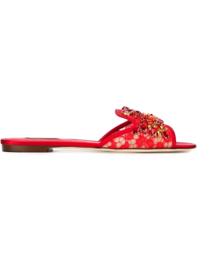 Dolce & Gabbana Verzierte Pantoletten mit Spitzeneinsatz sneakers (rood)