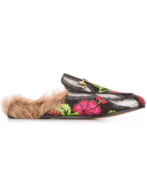 Gucci 'Princetown' Slipper mit floralem Brokatmust sneakers (zwart)