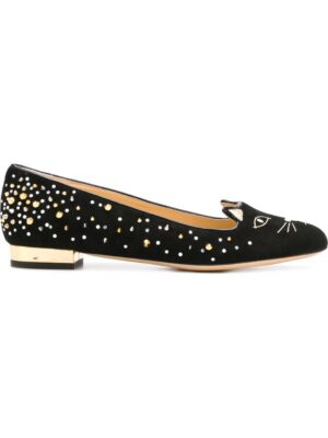 Charlotte Olympia Kitty studded flat sneakers (zwart)